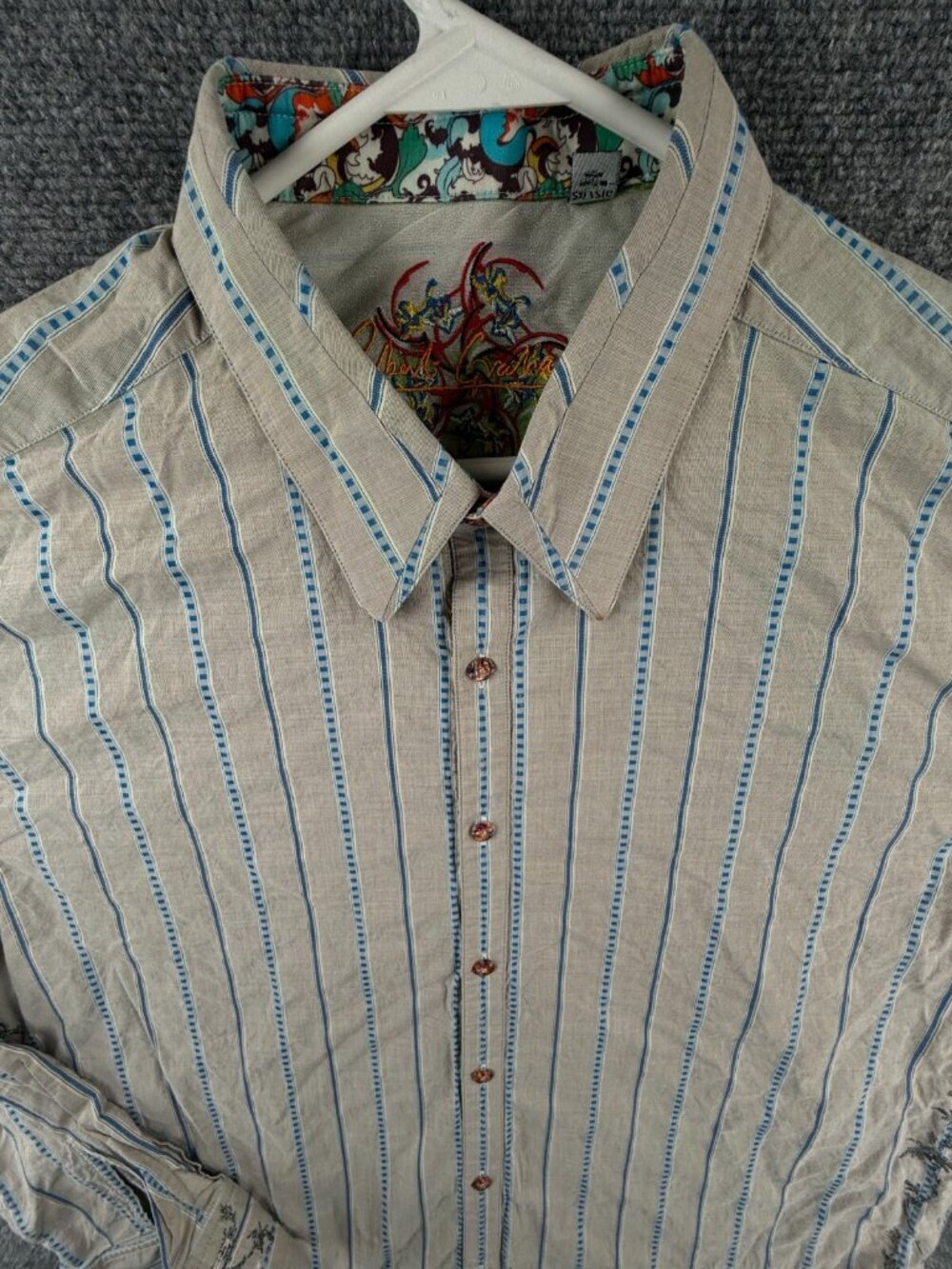Robert Graham Button Up Shirt Designer Striped Long Sleeve 2XL Beige Blue *****